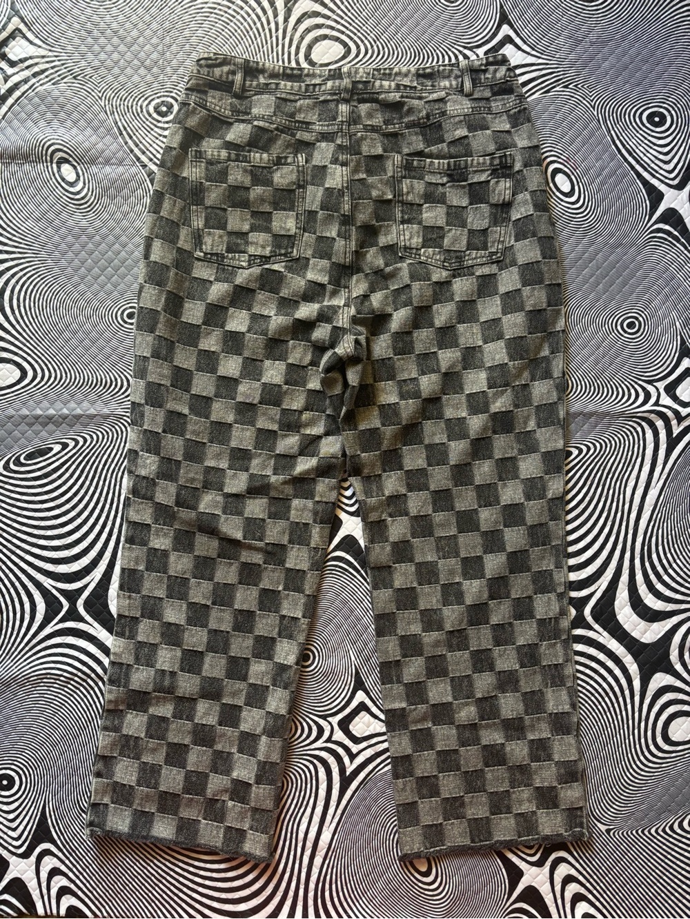 Checkerboard Wide-Leg Jeans - Black & Gray